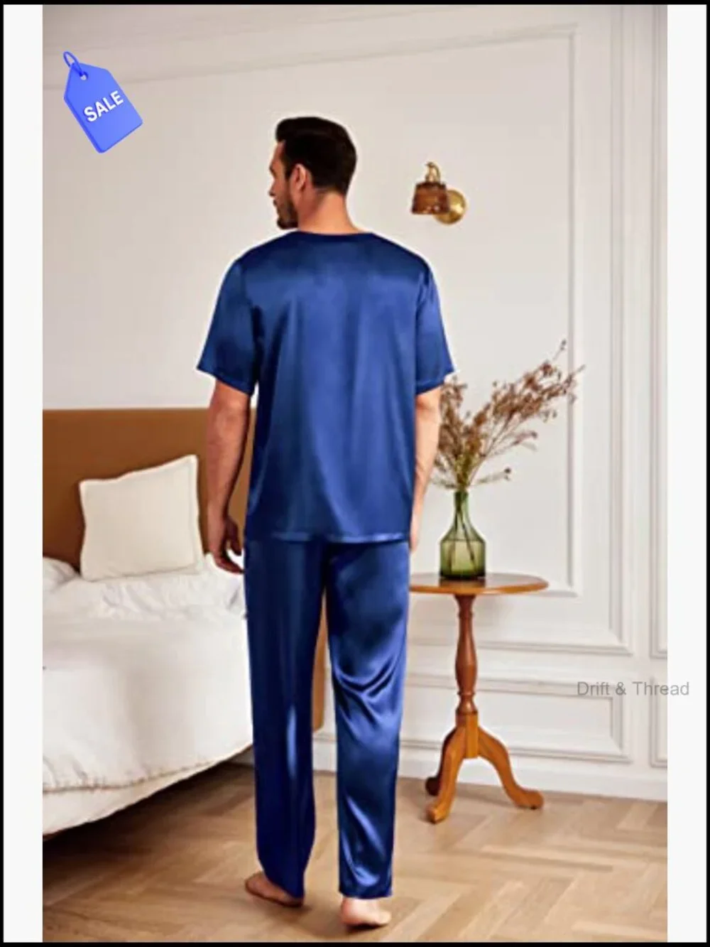 Men's Satin Pajama Set Short Sleeve with Long Pants